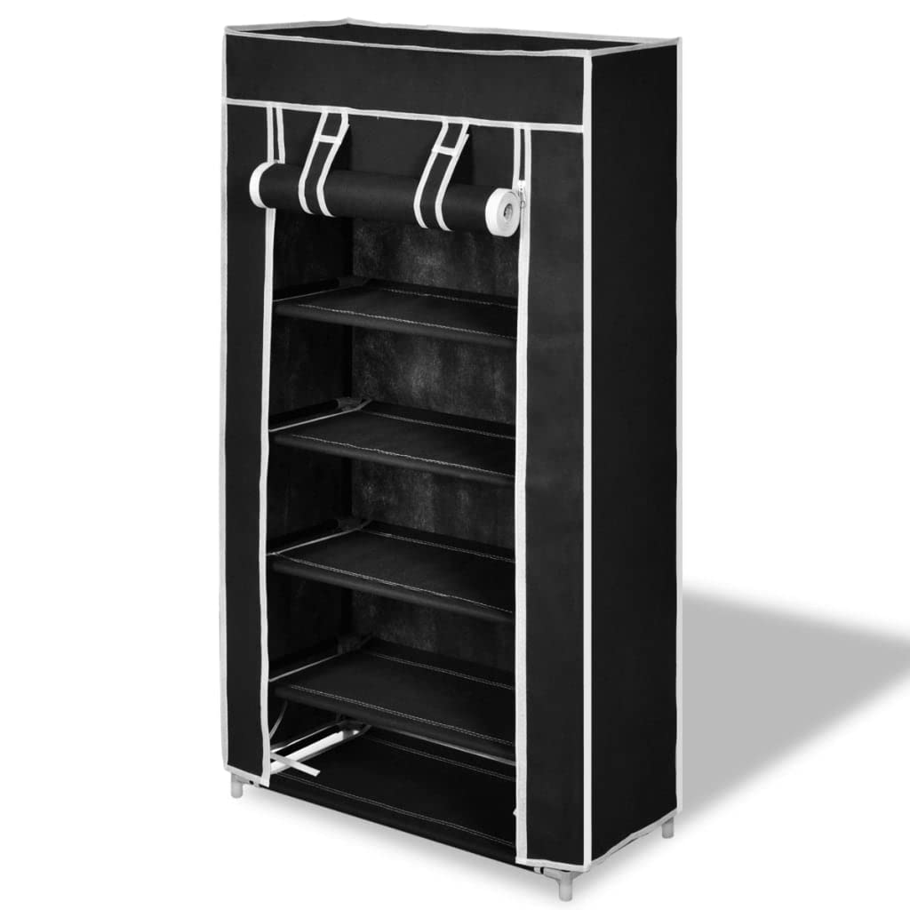 vidaXL 5-Tier Fabric Shoe Cabinet with Cover - Lightweight and Portable Shoe Organizer - Holds Up to 10 Pairs - Sleek Black