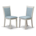 East West Furniture MZC0T15 Monza Parsons Dining Chairs - Baby Blue Linen Fabric Padded Chairs, Set of 2, Wirebrushed Linen White