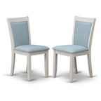 East West Furniture MZC0T15 Monza Parsons Dining Chairs - Baby Blue Linen Fabric Padded Chairs, Set of 2, Wirebrushed Linen White
