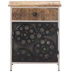 vidaXL Bedside Cabinet - Unique Bicycle Chain Wheel Door, Rough Mango Wood, Space-Savvy with Drawer for Storage, Requires Assembly