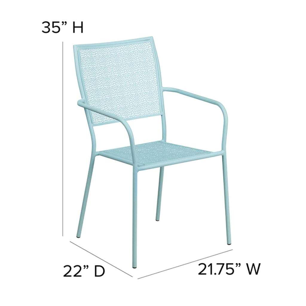 Flash Furniture Commercial Grade Sky Blue Indoor-Outdoor Steel Patio Arm Chair with Square Back