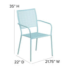 Flash Furniture Commercial Grade Sky Blue Indoor-Outdoor Steel Patio Arm Chair with Square Back