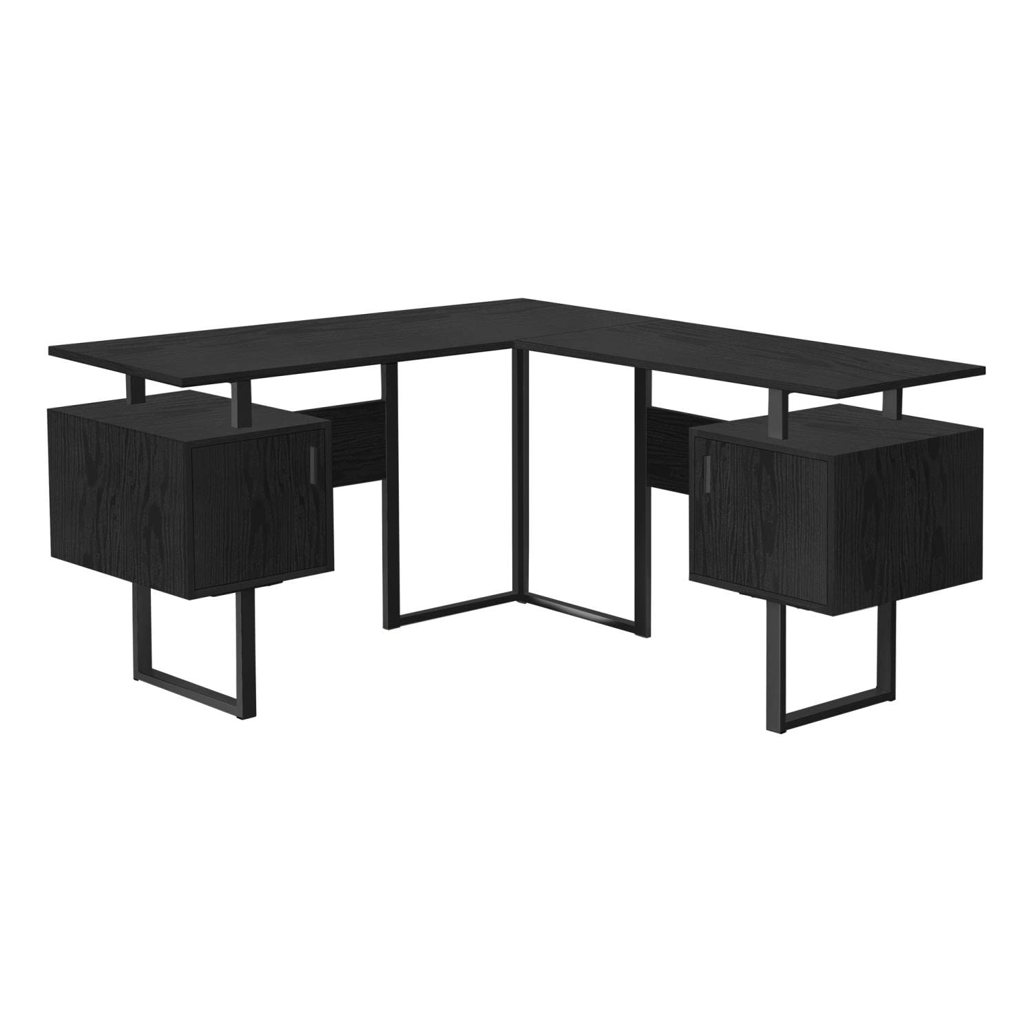 Monarch Specialties 7696 Computer Desk, Home Office, Corner, Storage, 58' Shape, Work, Laptop, Metal, Laminate, Black, Contemporary, Modern Desk-58 L Oak, 57.75' L x 57.75' W x 30' H