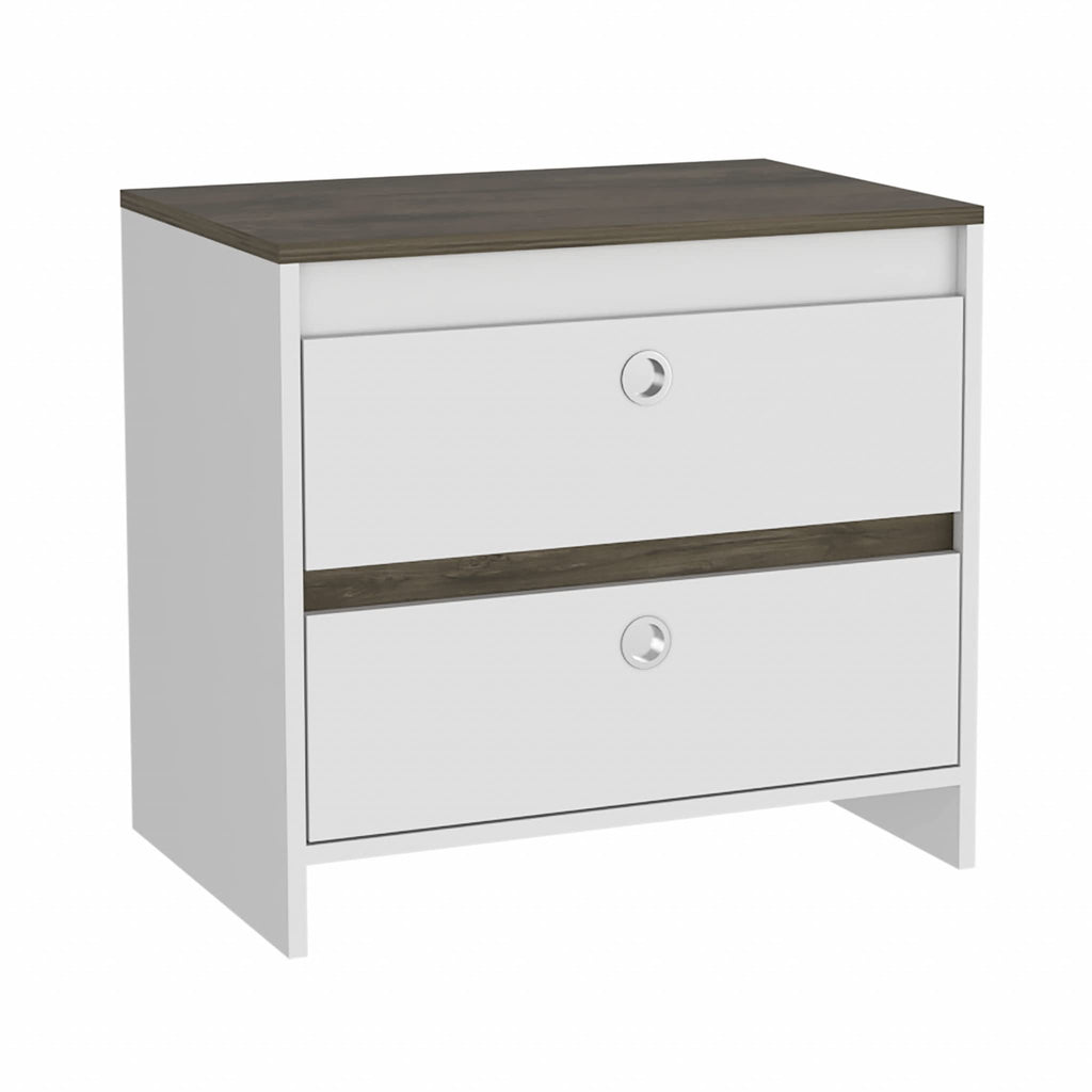 HomeRoots White- Dark Brown Modern and Minimalist White and Dark Brown Board Nightstand