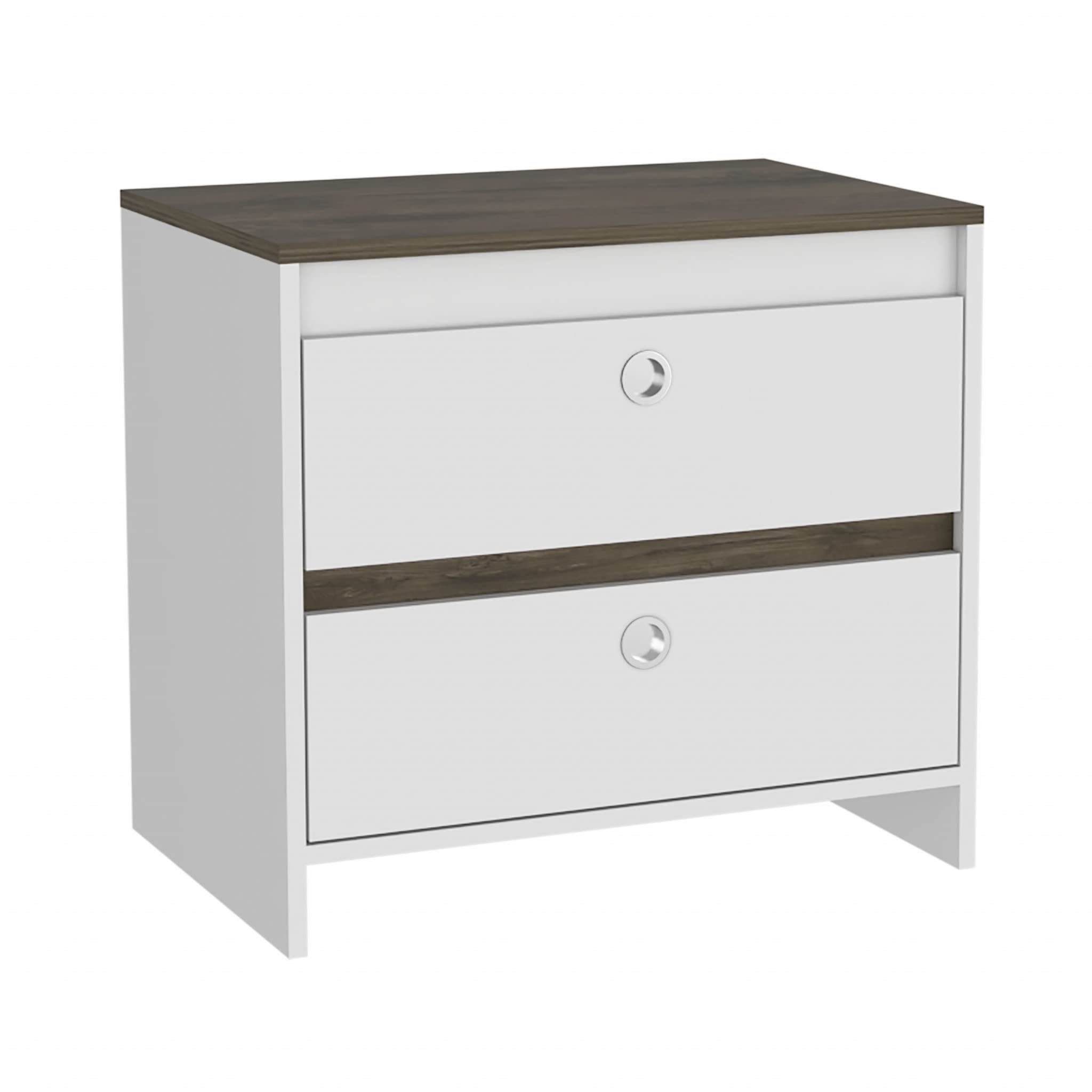 HomeRoots White- Dark Brown Modern and Minimalist White and Dark Brown Board Nightstand