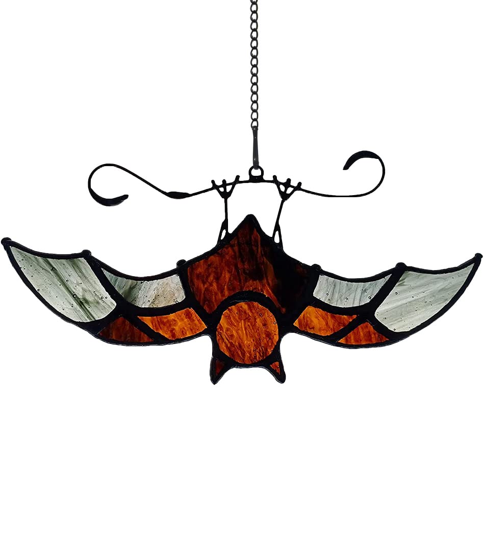 Boxcasa Bat Stained Glass Window Hangings, Bat Suncatcher Halloween Decoration,Bat Decor Hanging For Home, Office, Kitchen,Livin