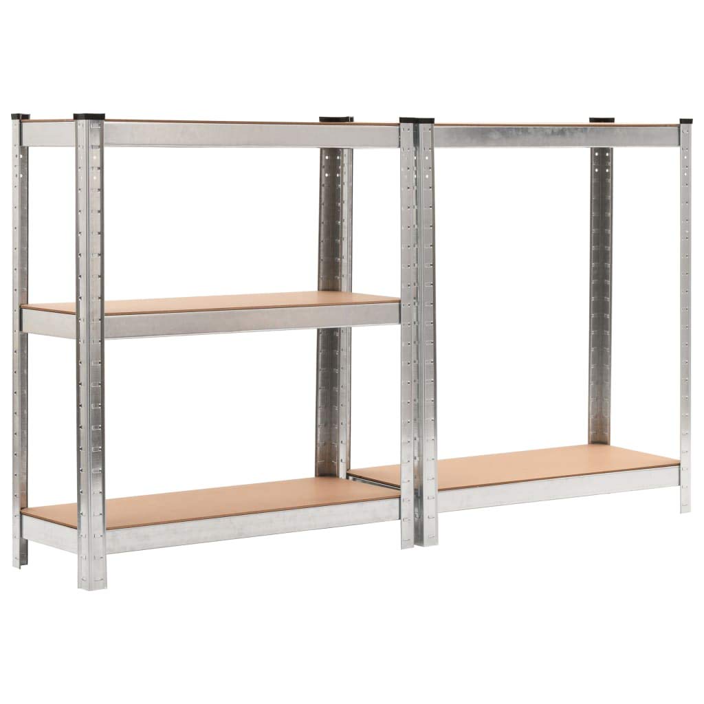 vidaXL 3 Pcs 5-Layer Bookshelf - Silver Steel & Engineered Wood Shelving Units for Home or Office, Height Adjustable, Heavy-Duty Capacity up to 826.7 lb
