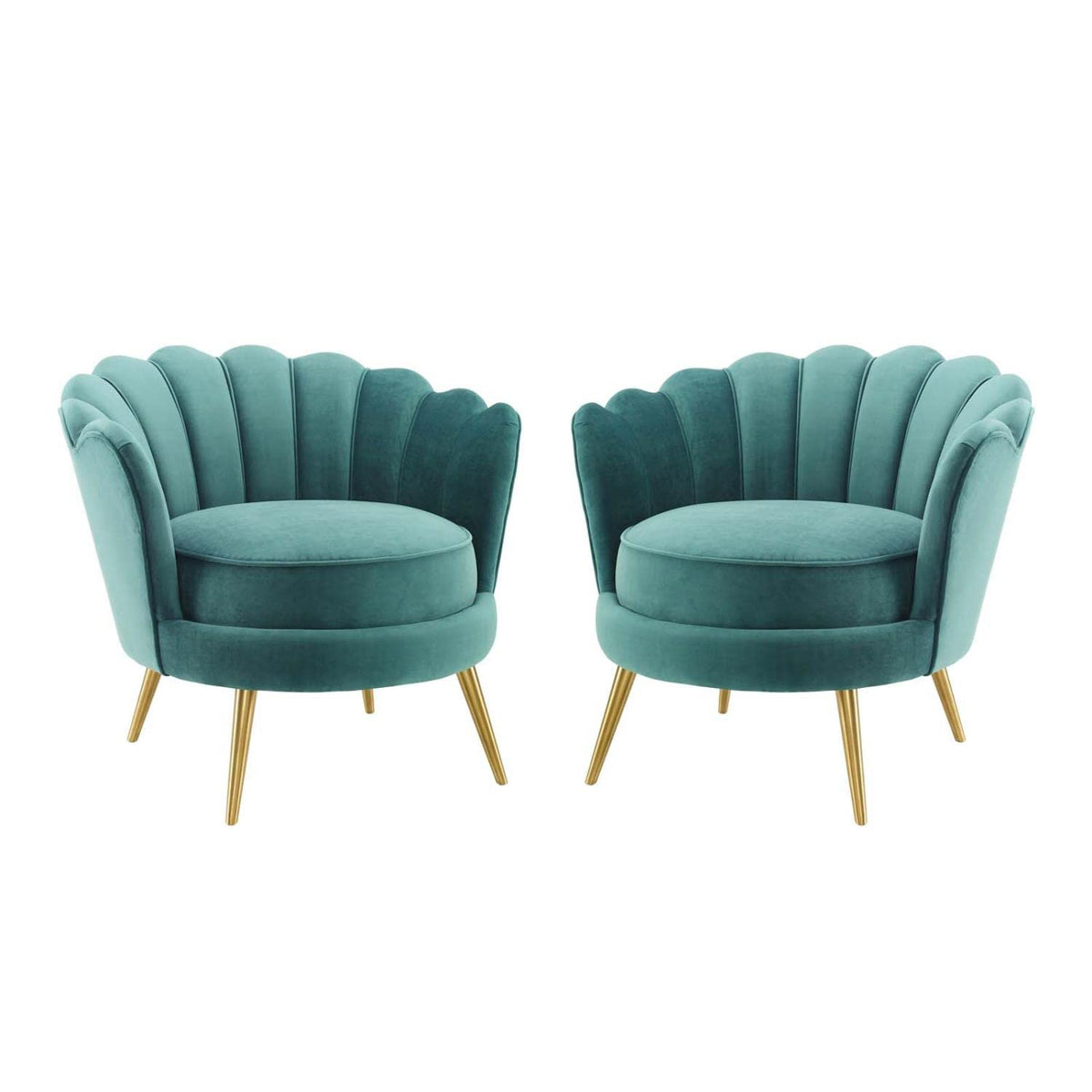 Modway Admire Scalloped Edge Performance Velvet Accent Lounge Armchair Set Of 2, Teal