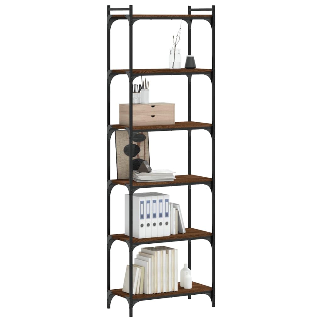 vidaXL 6-Tier Brown Oak Bookcase - Thumbnail 2