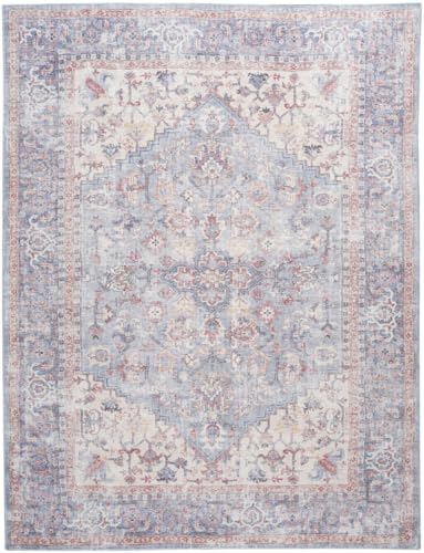HomeRoots 522460 8 x 10 ft. Blue Floral Traditional Power Loomed Distressed Rectangle Area Rug