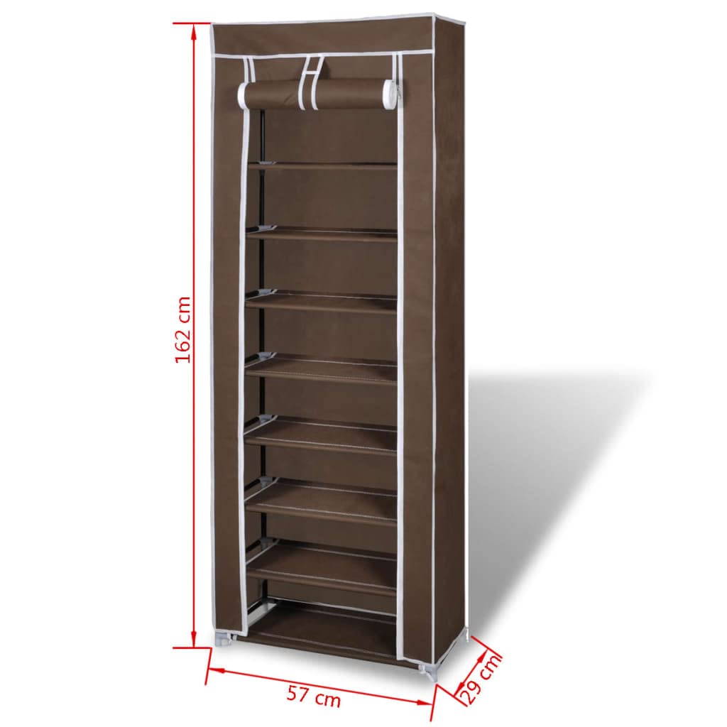 vidaXL 8-Tier Large Capacity Shoe Cabinet - Brown, Non-Woven Fabric and Powder Coated Tubes, 22&quot;x11&quot;x64&quot;, Dust-Free Cover