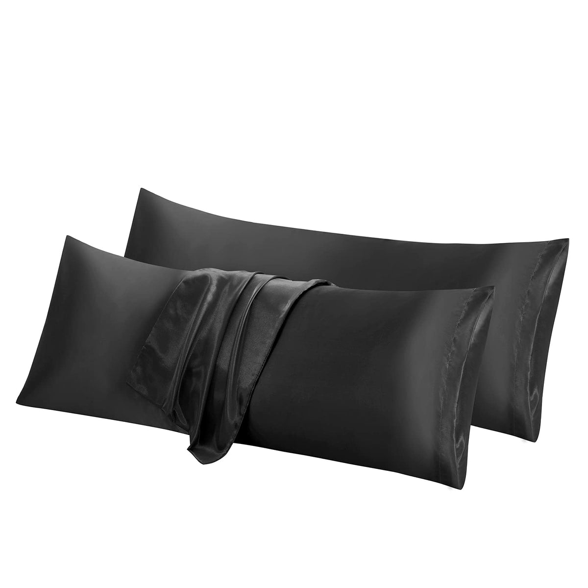 Aormenzy Satin Body Pillow Cover Set Of 2, 20X54 Inches Black Body Pillow Case For Adults, Silky Soft & Cooling Body Pillow Pill