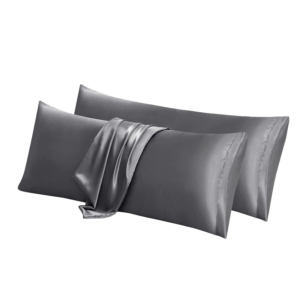 Aormenzy Satin Body Pillow Cover Set of 2, 20x54 Inches Dark Grey Body Pillow Case for Adults, Silky Soft & Cooling Body Pillow 