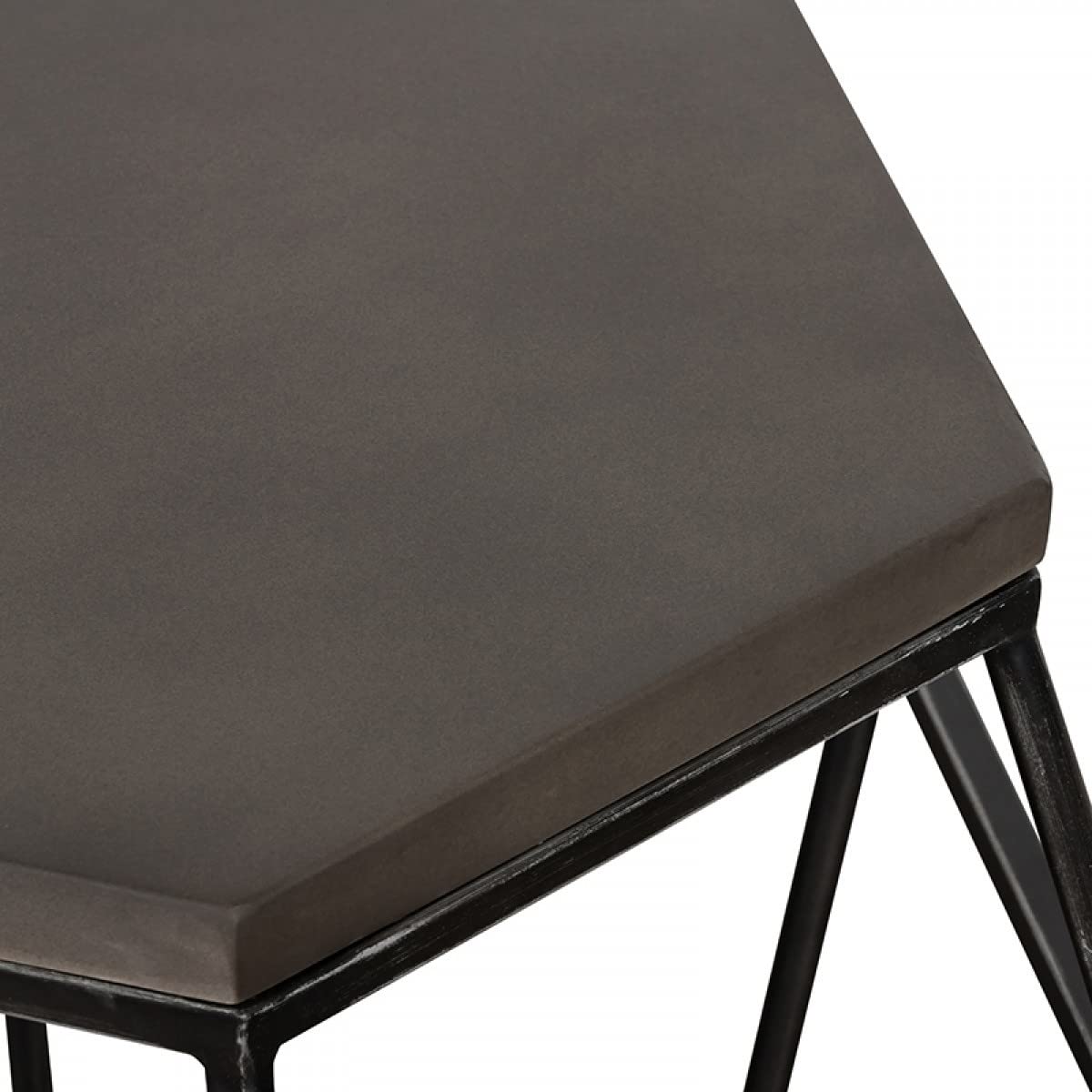 HomeRoots Grey Modern Gray Concrete and Black Metal Hexagonal End Table