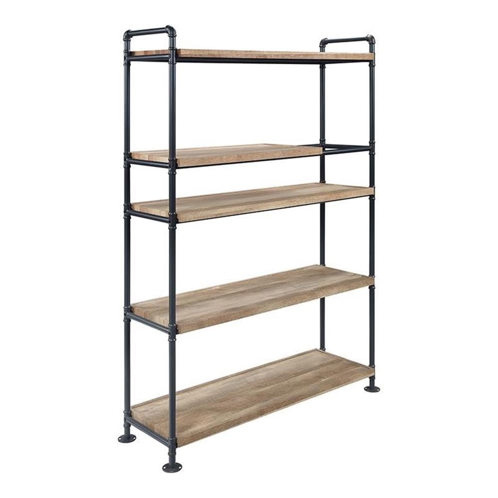 Acme Brantley Bookshelf with 5 Wooden Shelves in Oak and Sandy Black