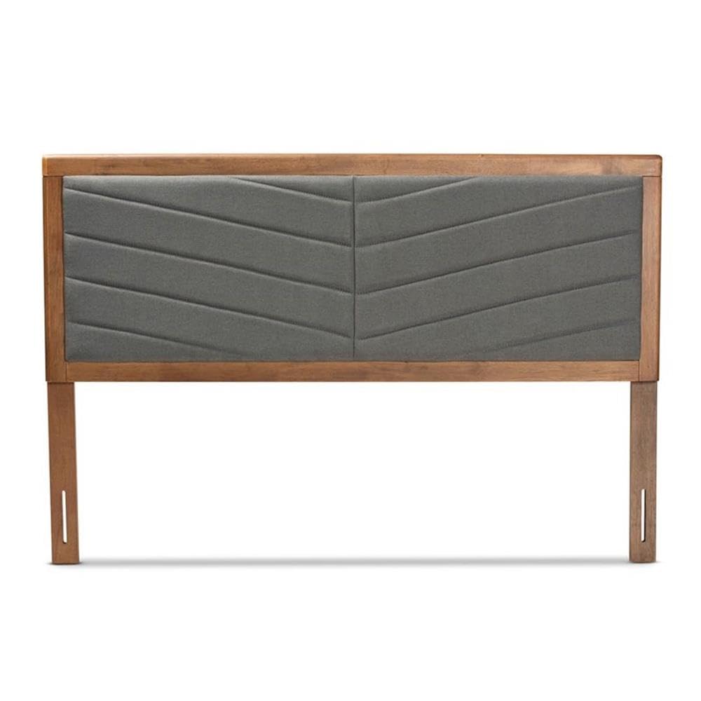 Baxton Studio Iden Modern and Contemporary Dark Grey Fabric Upholstered and Walnut Brown Finished Wood King Size Headboard