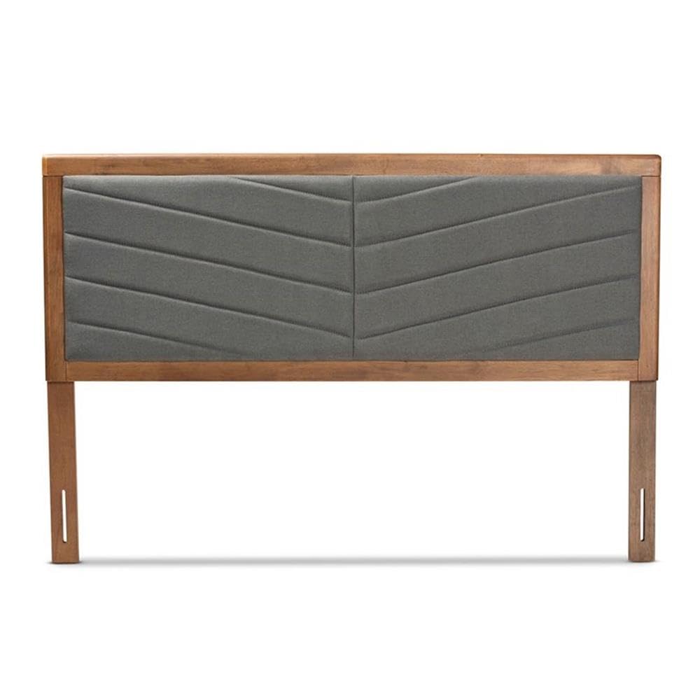 Baxton Studio Iden Modern and Contemporary Dark Grey Fabric Upholstered and Walnut Brown Finished Wood Queen Size Headboard