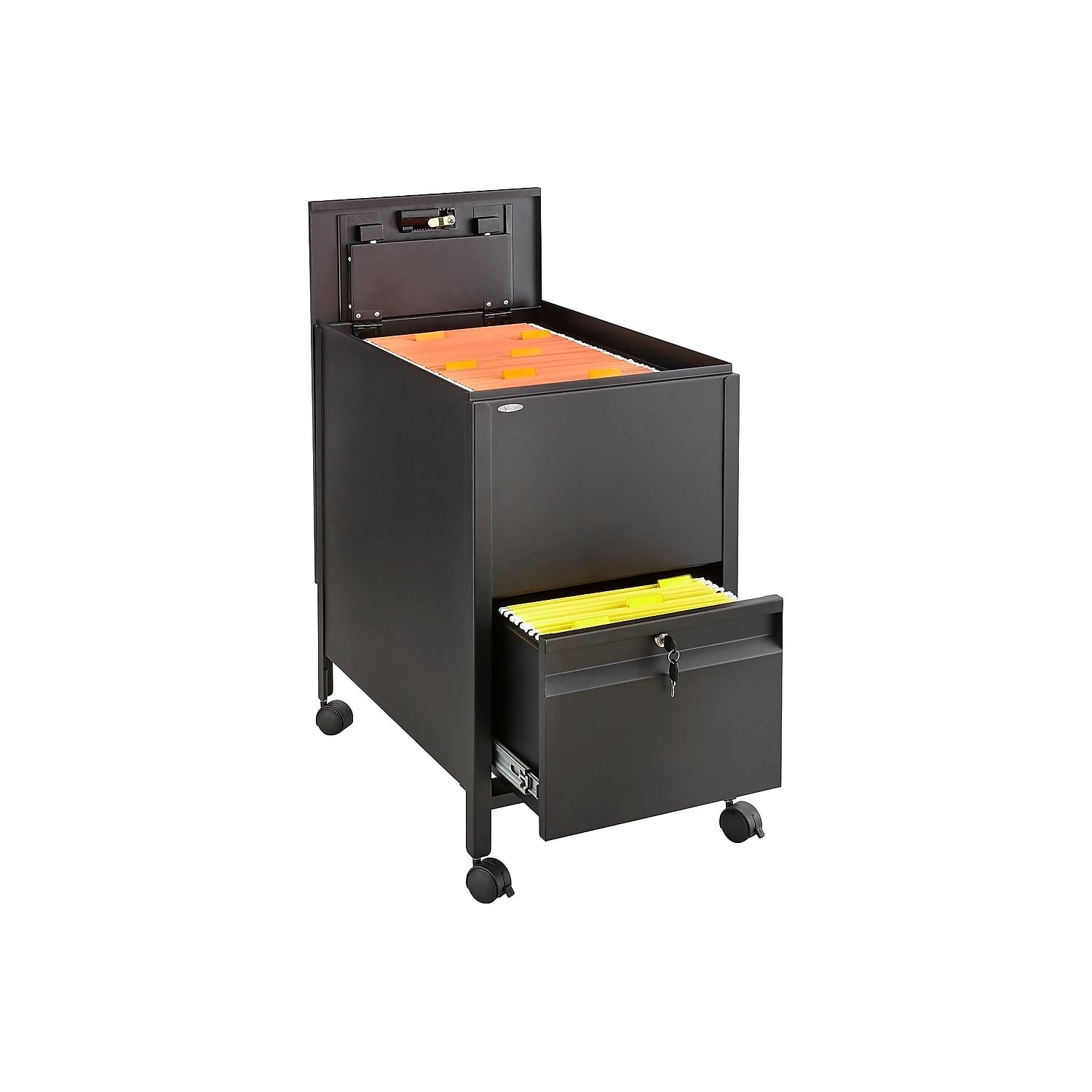 Safco Products Locking Mobile Tub File With Drawer, Letter Size, Black