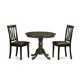 East West Furniture ANTI3-CAP-LC 3 Piece Kitchen Table & Chairs Set Contains a Round Dining Room Table with Pedestal and 2 Faux Leather Dining Room Chairs, 36x36 Inch, Cappuccino