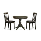 East West Furniture ANTI3-CAP-LC 3 Piece Kitchen Table & Chairs Set Contains a Round Dining Room Table with Pedestal and 2 Faux Leather Dining Room Chairs, 36x36 Inch, Cappuccino