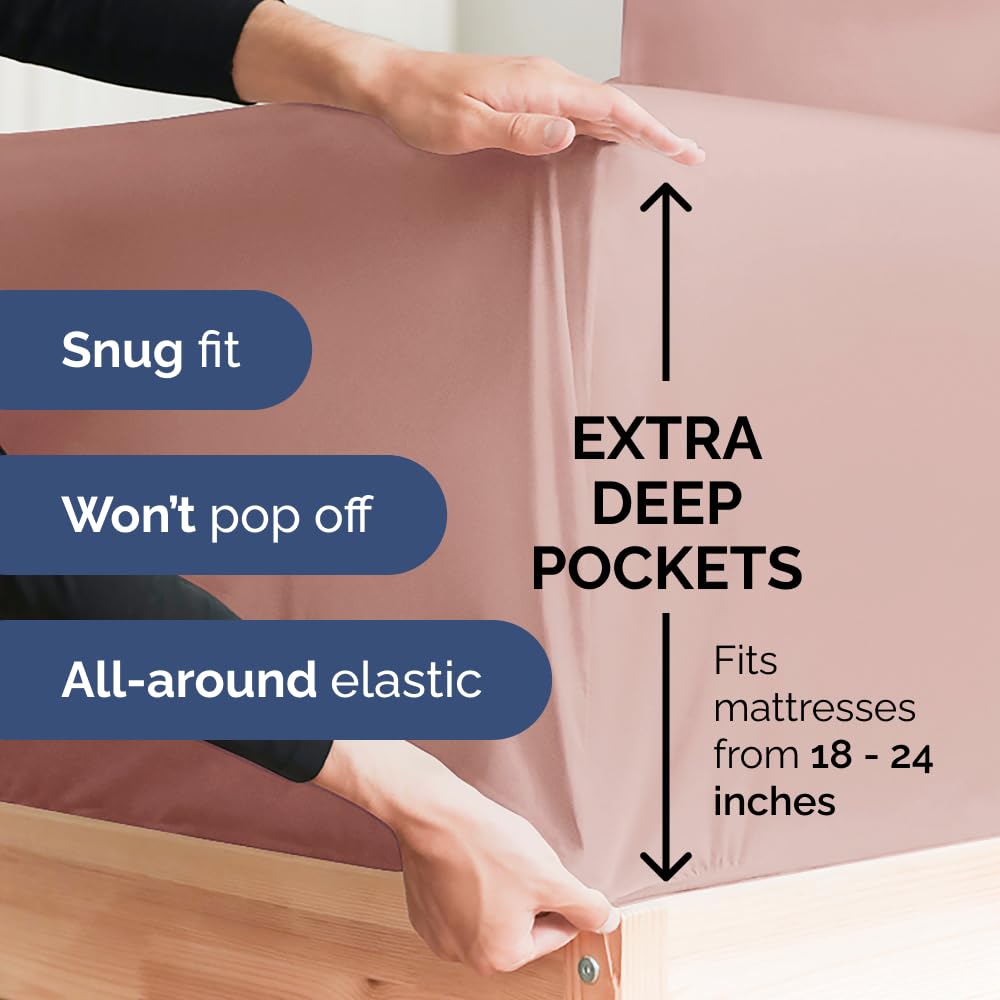 Extra Deep Pocket King Sheets - 4 Piece Breathable & Cooling Bed Sheets - Hotel Luxury Bed Sheet Set - Soft, Wrinkle Free & Comfy - Easily Fits Extra Deep Mattresses - Deep Pocket Mauve Sheets Set