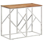 vidaXL Silver Stainless Steel/Solid Acacia Wood Console Table - Modern Hallway/Sofa Table for Living Room, Entryway, Office - 35.4"x15.7"x27.6"
