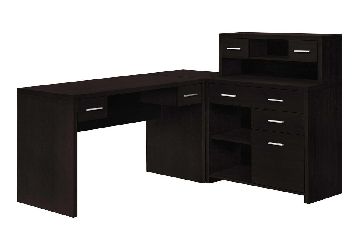 Monarch Specialties Computer Desk L-Shaped - Left or Right Set- Up - Corner Desk with Hutch 60&quot;L (Cappuccino)