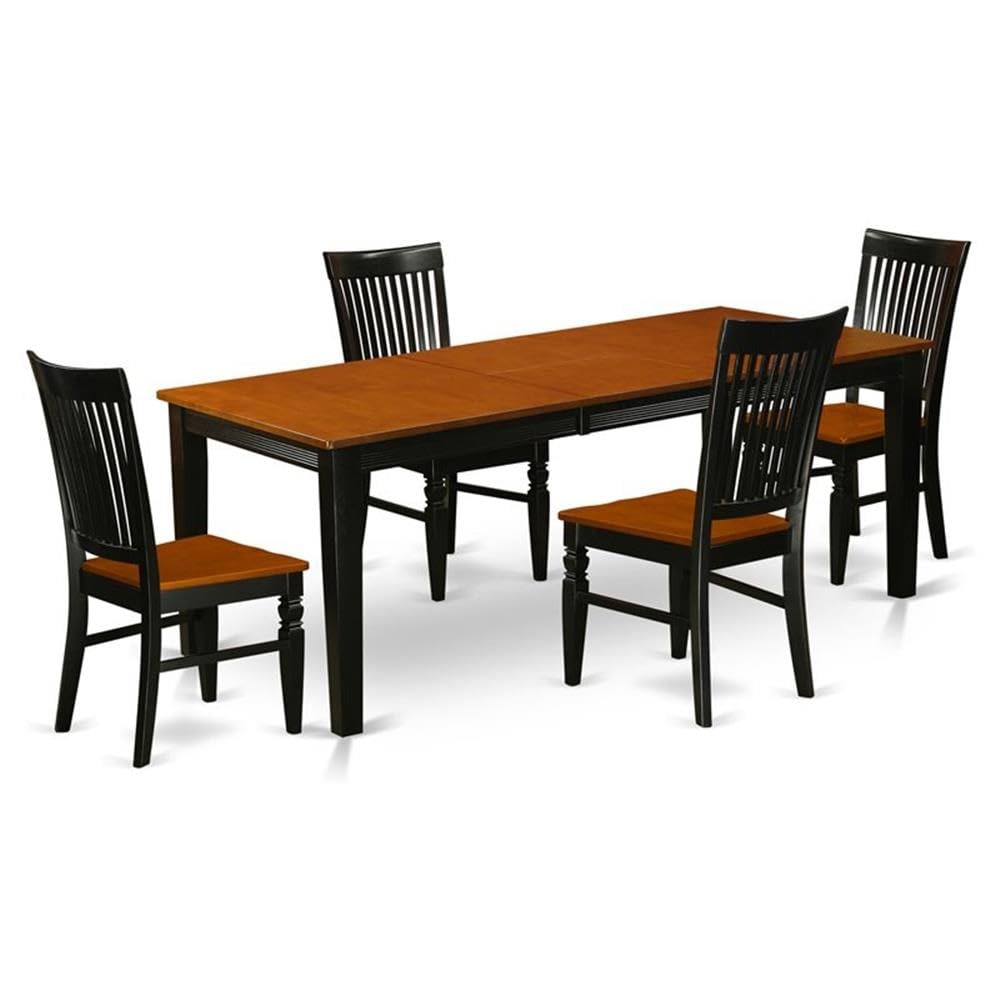 East West Furniture QUWE5-BCH-W 5 Piece Dining Table Set for 4 Includes a Rectangle Kitchen Table with Butterfly Leaf and 4 Kitchen Dining Chairs, 40x78 Inch, Black & Cherry