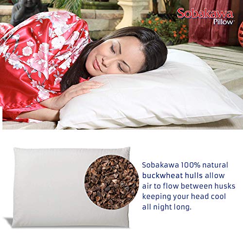 Sobakawa Queen Buckwheat Pillow - Organic Cotton, Cool Sleep Technology, Neck Support for Back/Side Sleepers, White Meditation Cushion