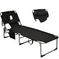 Goplus Tanning Chair, Folding Beach Lounge Chair With Face &Arm Hole, 5-Position Adjustable,Removable Pillow,Side Pocket, Sunbathing Chair, Portable Outdoor Lounge Chair For Patio Pool Lawn (1, Black)