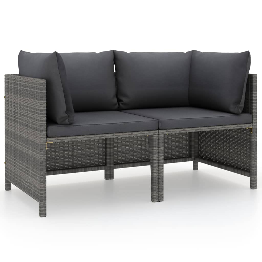 vidaXL 2-Seater Outdoor Garden Sofa with Cushions, Gray Poly Rattan Patio Set with Removable and Washable Polyester Covers, Lightweight for Easy Movement