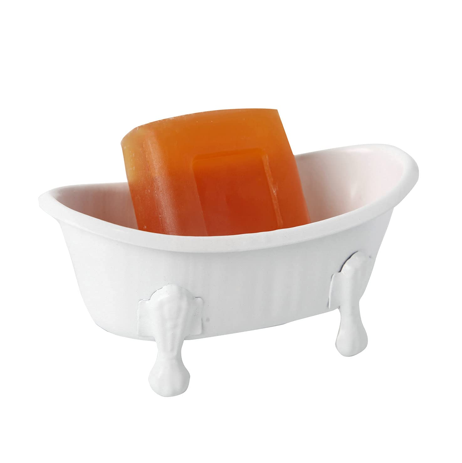 Tenfuju 5.5'' Bathtub Soap Dish White Clawfoot Metal Tube Decortative Holder Shower Bar Soap Tray For Bathroom Or Kitchen,1 Pack