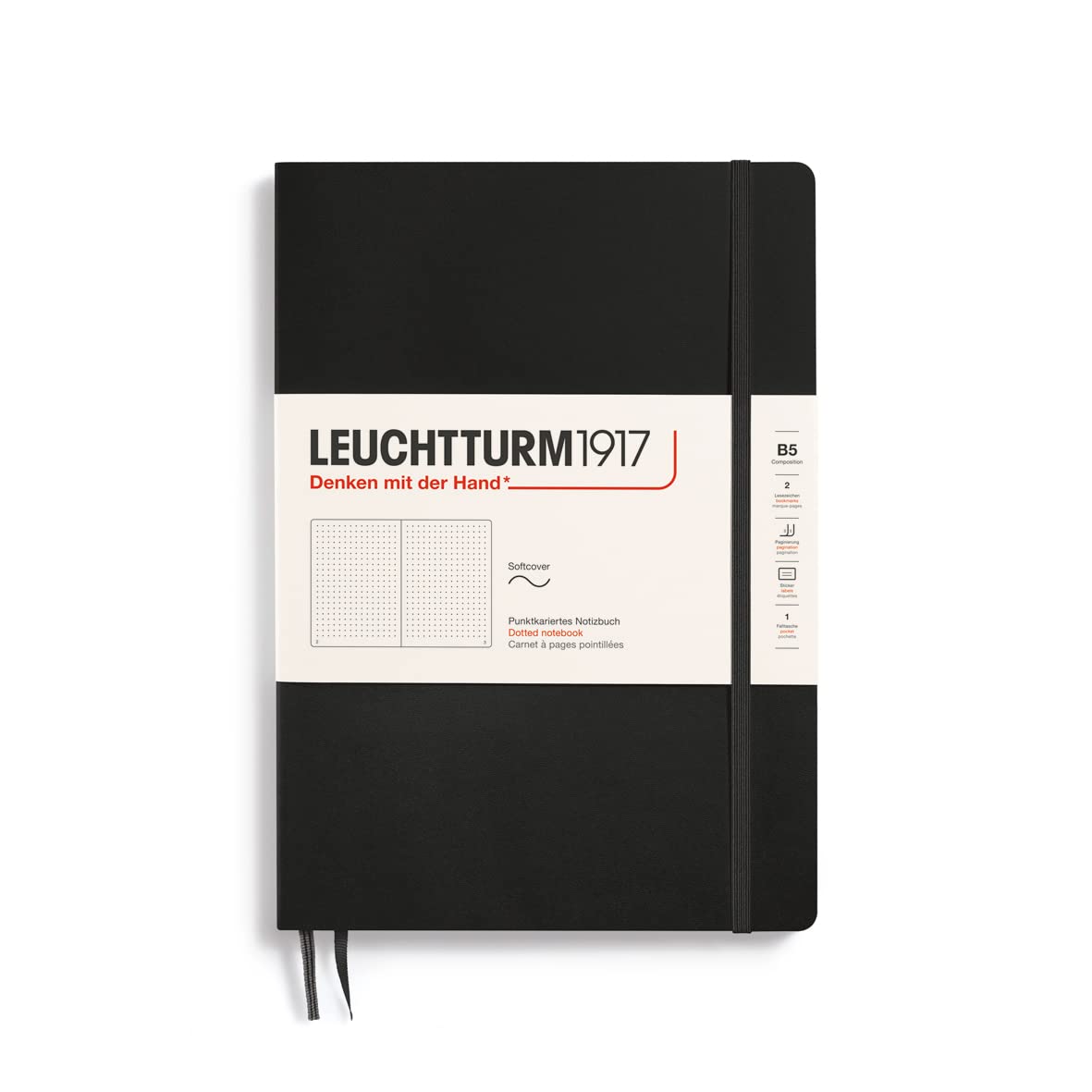 Leuchtturm1917 - Notebook Softcover Composition B5-123 Numbered Pages For Writing And Journaling (Dotted, Black)