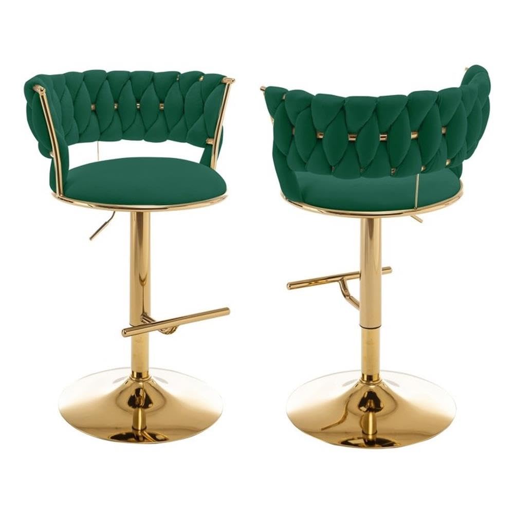 Best Quality Furniture Adjustable Emerald Green Velvet Barstools With Gold Chrome (Set Of 2)