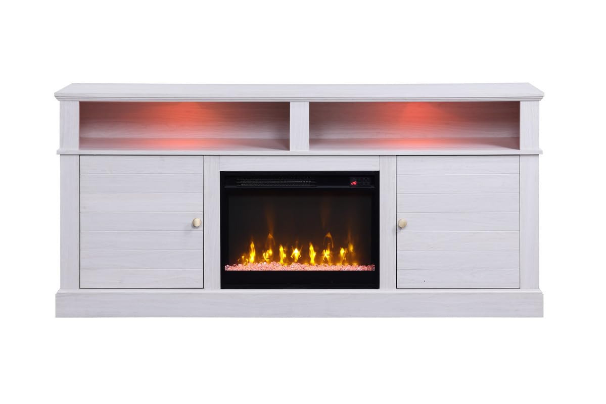 Lilola Living Lucifer 70&quot; White Walnut Finish Tv Stand Console With Fireplace