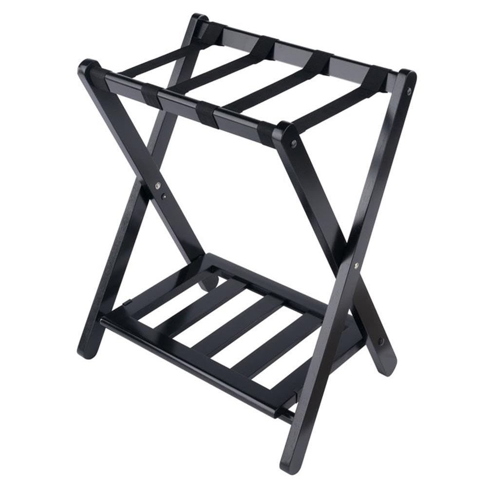 Winsome Raya Transitional Solid Wood Luggage Rack With Shelf In Black