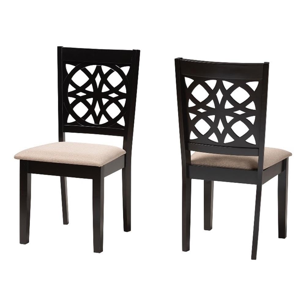 Baxton Studio Abigail Modern Beige Fabric and Dark Brown Finished Wood 2-Piece Dining Chair Set