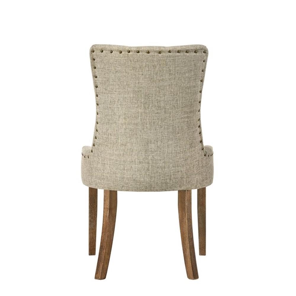 Acme Yotam Fabric Tufted Nail-Head Trim Side Chair in Beige and Salvaged Oak