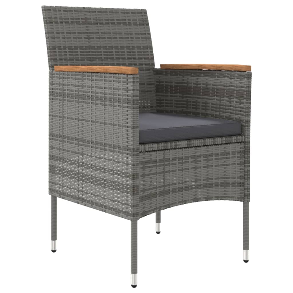 vidaXL Patio Dining Set - 3 Piece Gray/Black - Water-Resistant PE Rattan Chairs - Powder-Coated Steel Frame - Glass Tabletop - Cushions Included - Outdoor/Garden/Deck Furniture