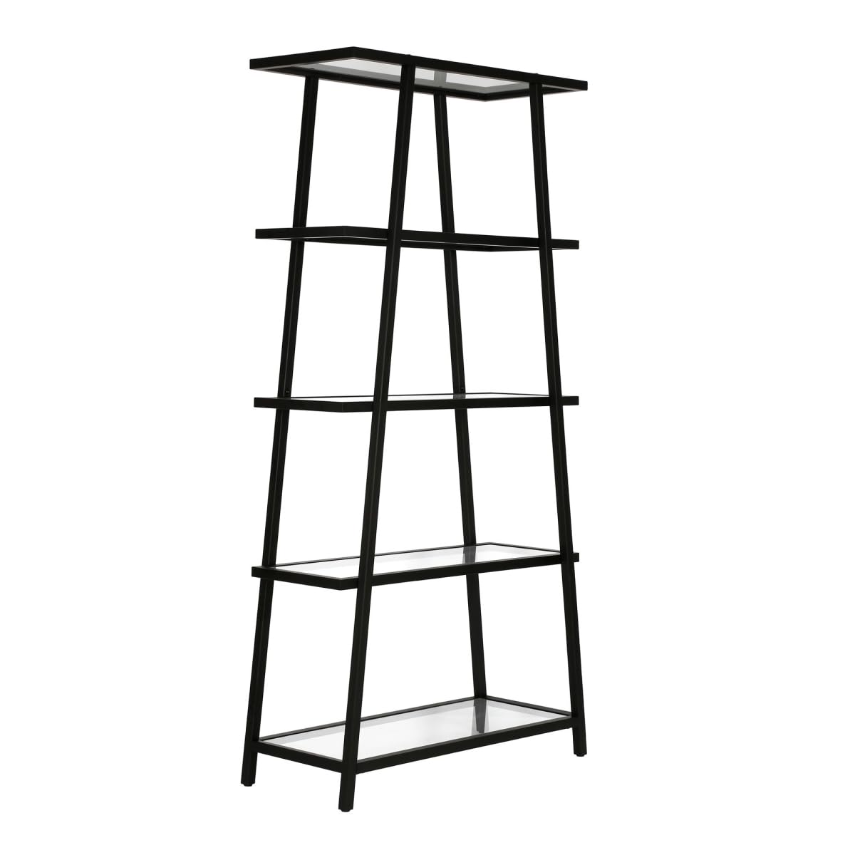 HomeRoots 527577 70 in. Black Metal & Glass Five Tier Etagere Bookcase