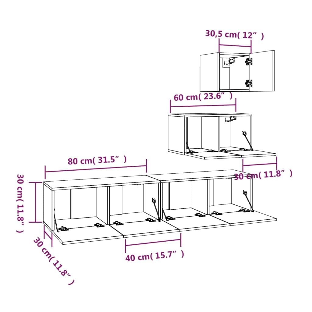 vidaXL 4 Piece TV Cabinet Set White Engineered Wood