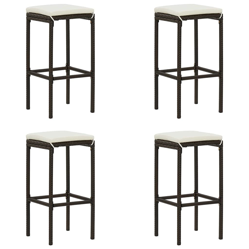 Bar Stools with Cushions,SKM Bar Stools with Cushions 4 pcs Brown Poly Rattan