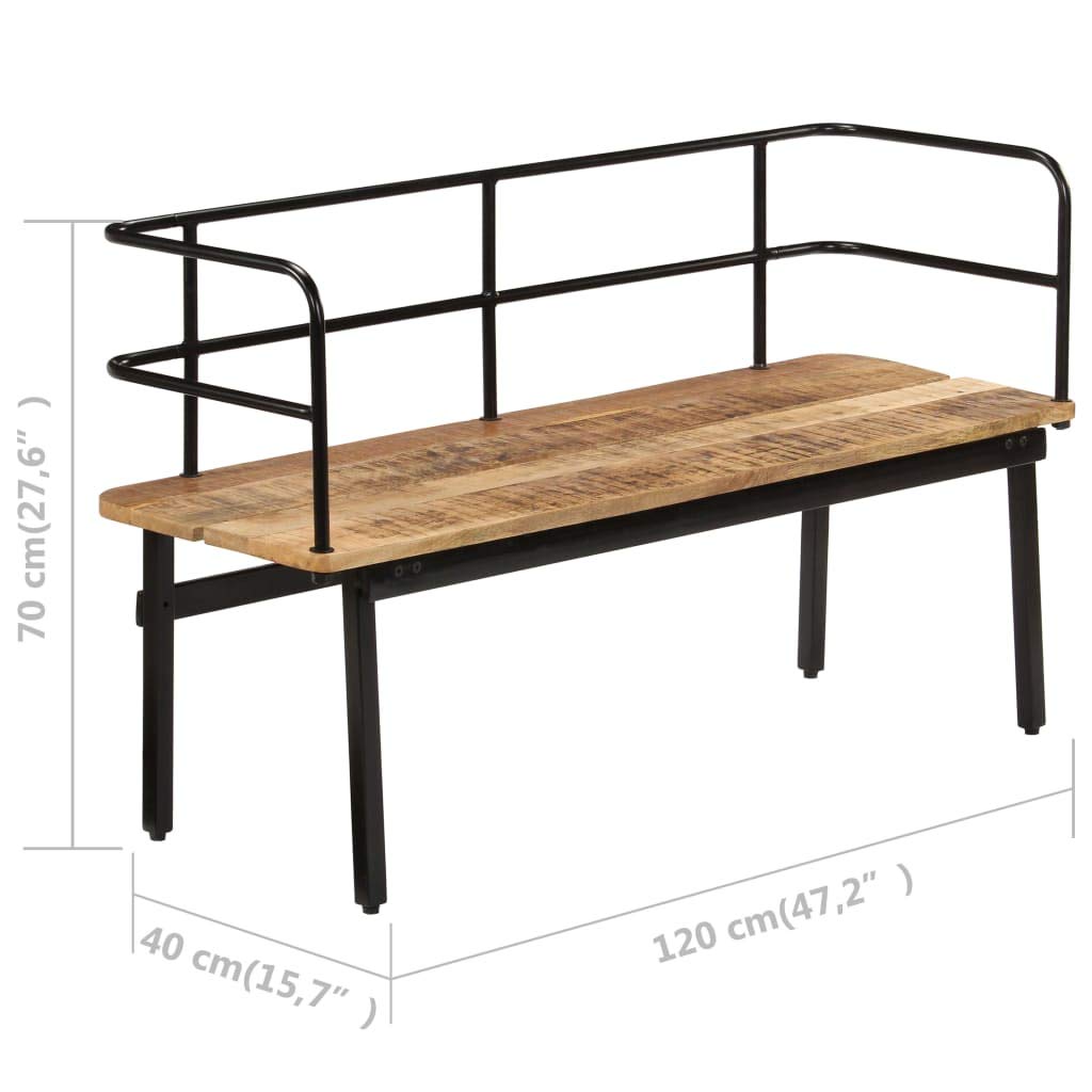 vidaXL Solid Mango Wood Bench – Rustic Industrial Style, Handcrafted, Iron Frame, Durable and Unique - Ideal for Halls, Bedrooms & Living Rooms - 47.2&quot;x15.7&quot;x27.6&quot;