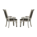 Benzara BM181905 Faux Leather Upholstered Arm Chair, Gray and Silver, Set of 2