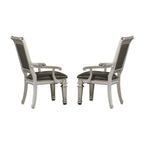 Benzara BM181905 Faux Leather Upholstered Arm Chair, Gray and Silver, Set of 2