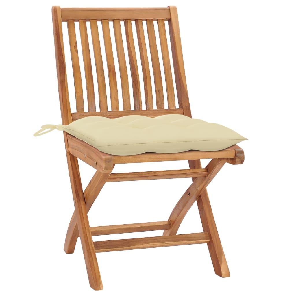 vidaXL Solid Teak Wood Patio Chairs with Cream White Cushions - Stylish and Comfortable Outdoor Seating Solution - Foldable for Easy Storage