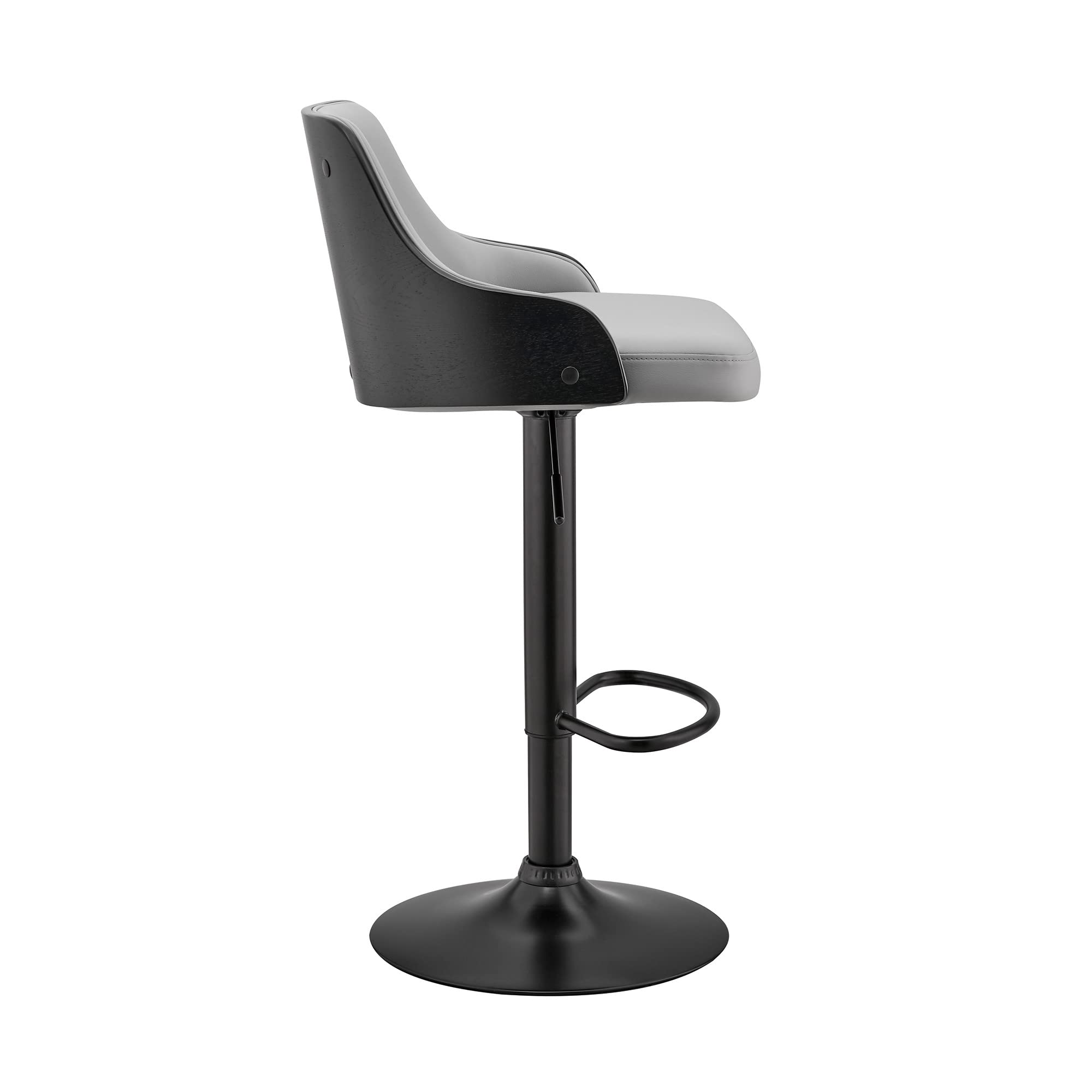 HomeRoots Metal/Plywood/Faux Leather Gray Faux Leather Black Base Adjustable Modern Bar Stool