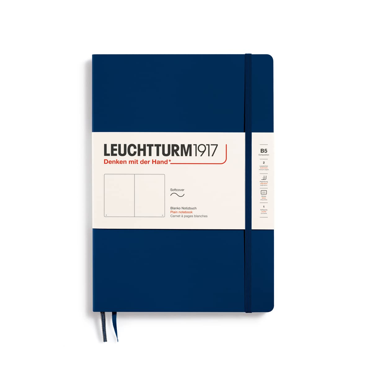 Leuchtturm1917 - Notebook Softcover Composition B5-123 Numbered Pages For Writing And Journaling (Plain, Navy)