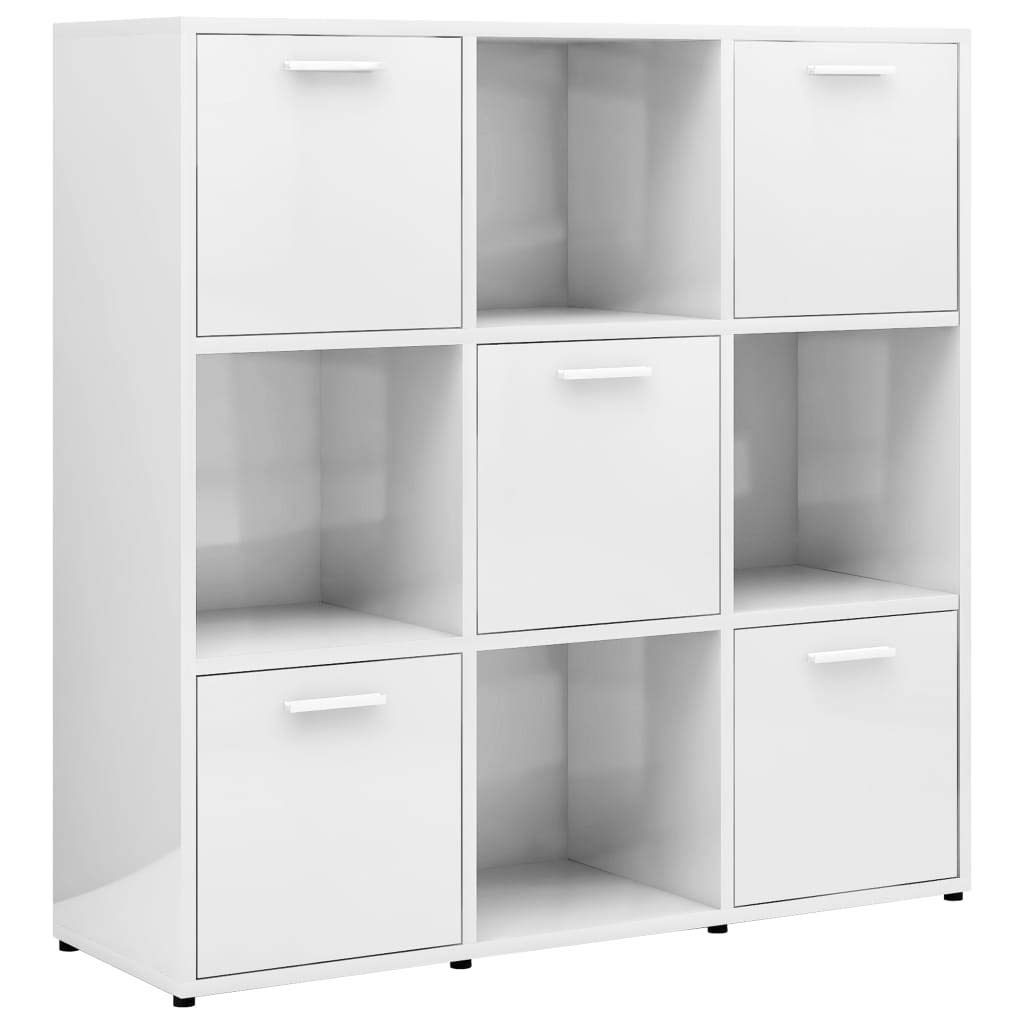 vidaXL Book Cabinet, Book Cabinet with 5 Doors Bookcase, Storage Shelf for Living Room, Shelving Unit, Modern, High Gloss White Engineered Wood