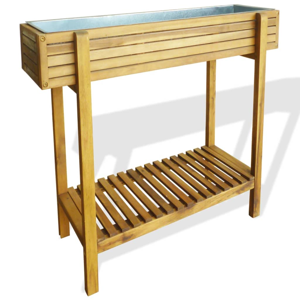 vidaXL Solid Acacia Wood & Zinc Raised Garden Bed with Shelf - Weather Resistant Rustic Design Planter for Flowers & Plants